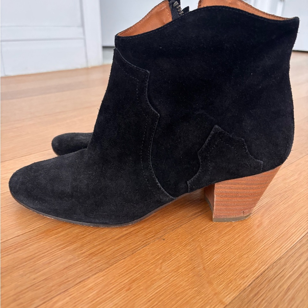 Isabel Marant Black Suede Ankle Booties with Stacked Heel